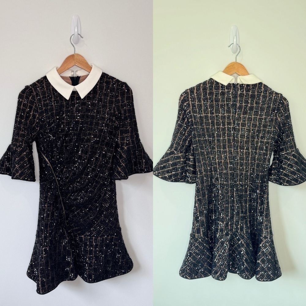 Xueyuanfeng Beaded Black A-Line Mini Dress